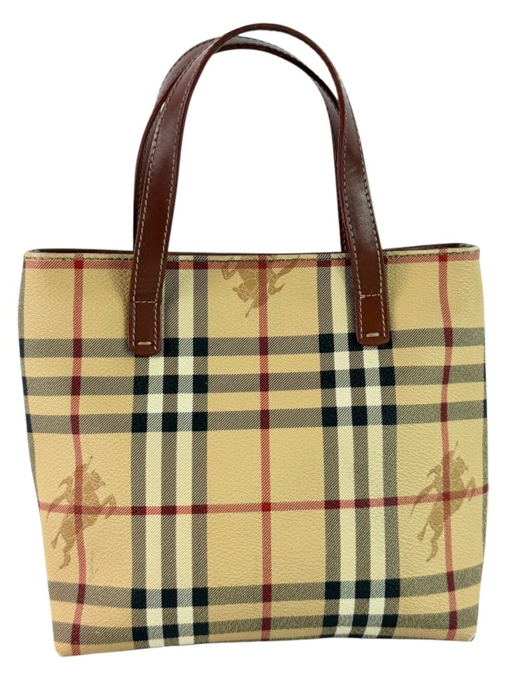 BURBERRY Haymarket Nova House Check Canvas Leather Satchel Bag Made in Italy